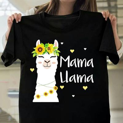 Alpaka MAMA Lama Print Damen T-Shirt Kurzarm Rundhals Locker Damen T-Shirt Damen T-Shirt Tops Kleidung Camisetas Mujer