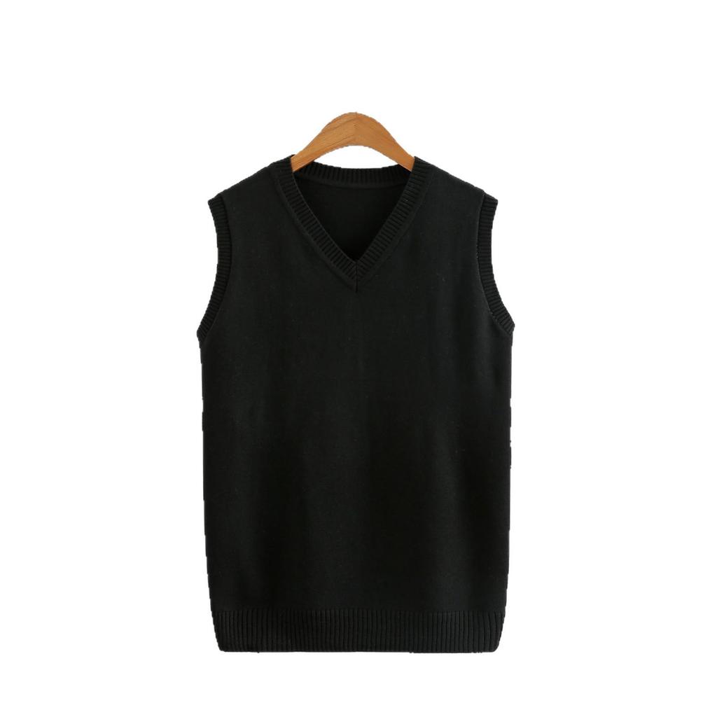Unisex College Style V-Neck Long Sleeve Knit Sweater Vest for Spring and Autumn
