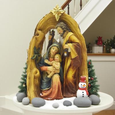 Holy Family Statue Christmas Scene Birthday Gift Resin Sculpture Figure for Living Room Fireplace