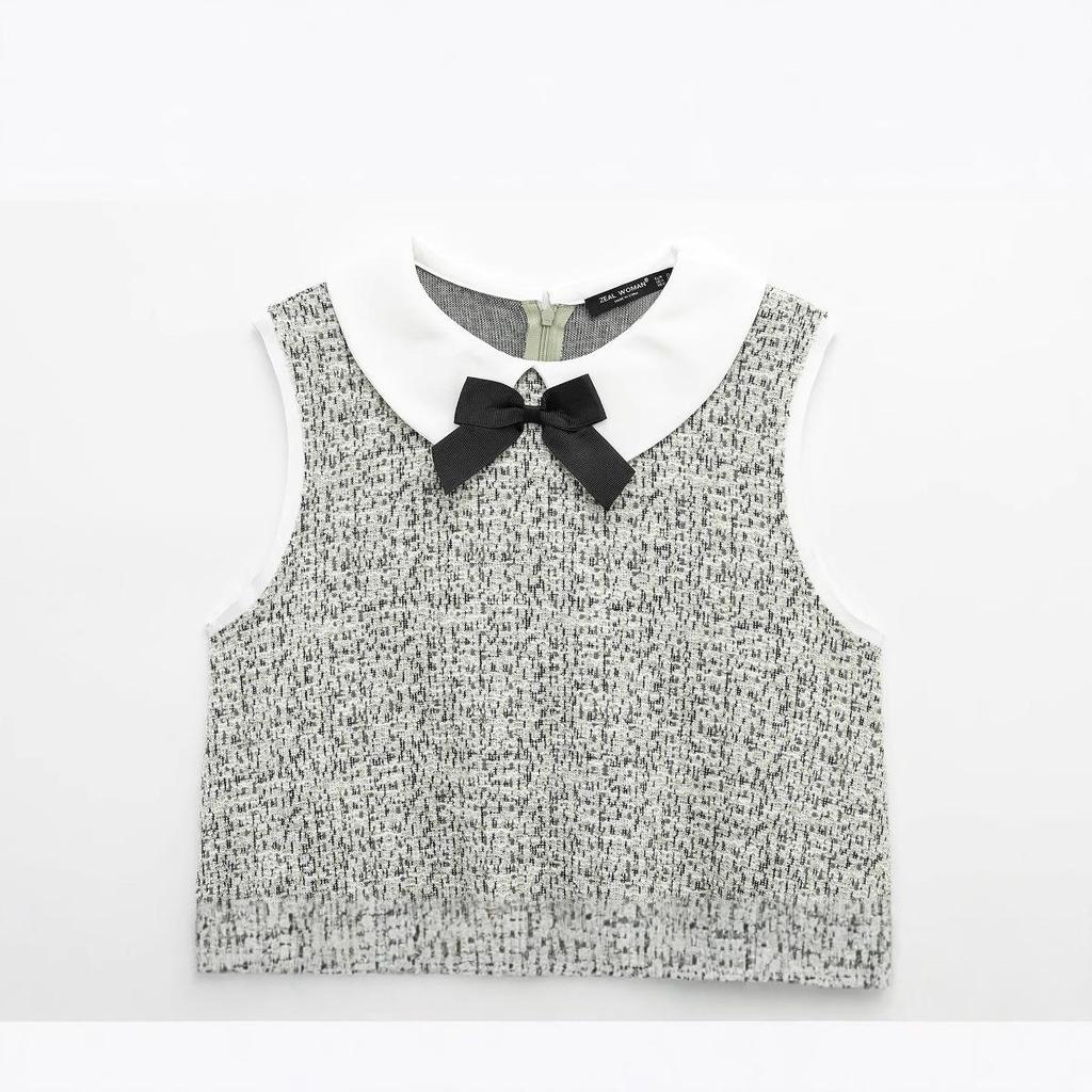 Spring 2025 Women's European and American Style Bow Sleeveless Textured Dress