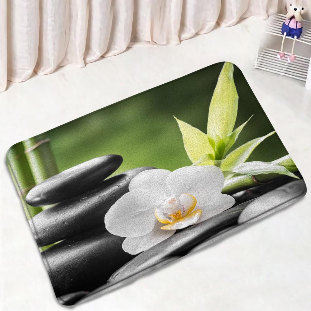 Zen Black Stones Bath Mat Green Bamboo Buddha Candle Spa Bathroom Decorations Bathtub Rug Bedroom Living Room Home Carpet