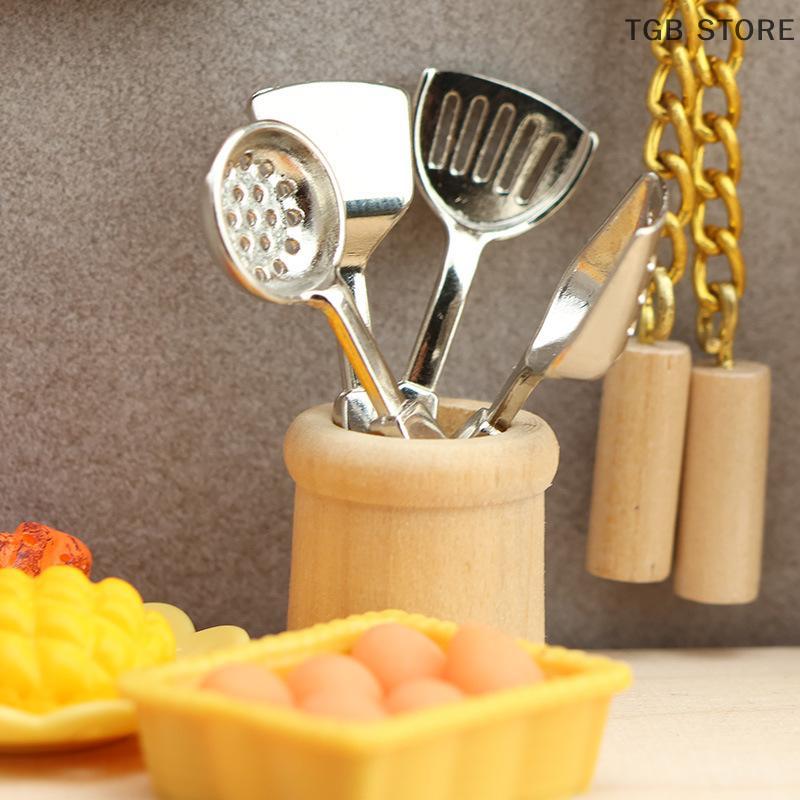 1Set 1/12 Miniature Spatula Spoon Set Doll Home Kitchen Utensils Dollhouse Simulation Decor Dolls House Pretend Play Toys