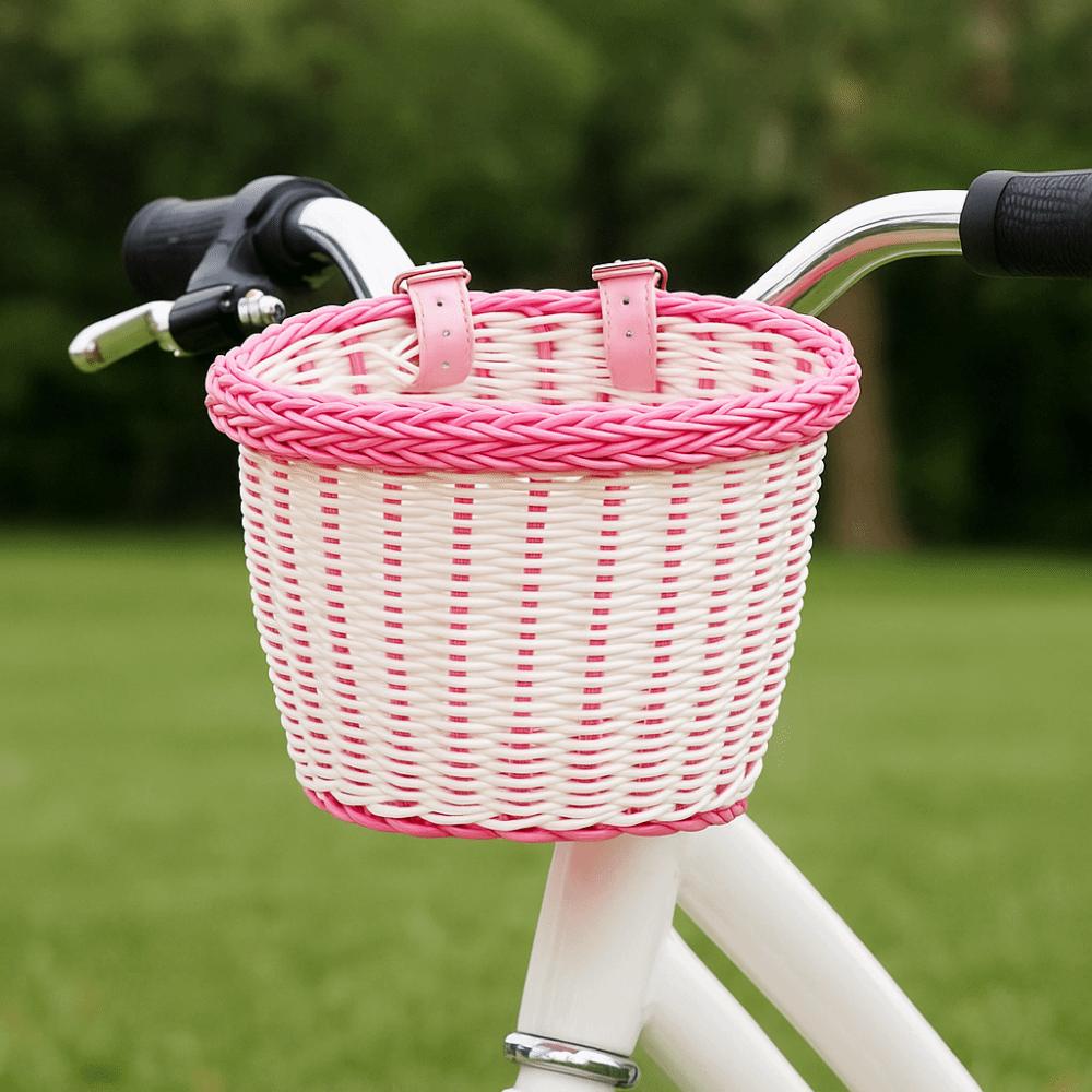 Adjustable Leather Straps Front Handlebar Basket Handwoven Cycling Handlebar Basket  Girls Bike