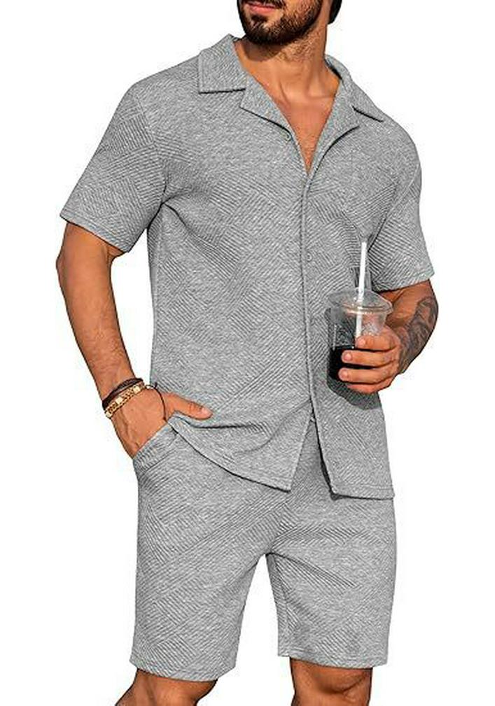 Men's Summer Casual Sportswear Set: Short Sleeve Cardigan & Shorts - Holiday Two-piece Set