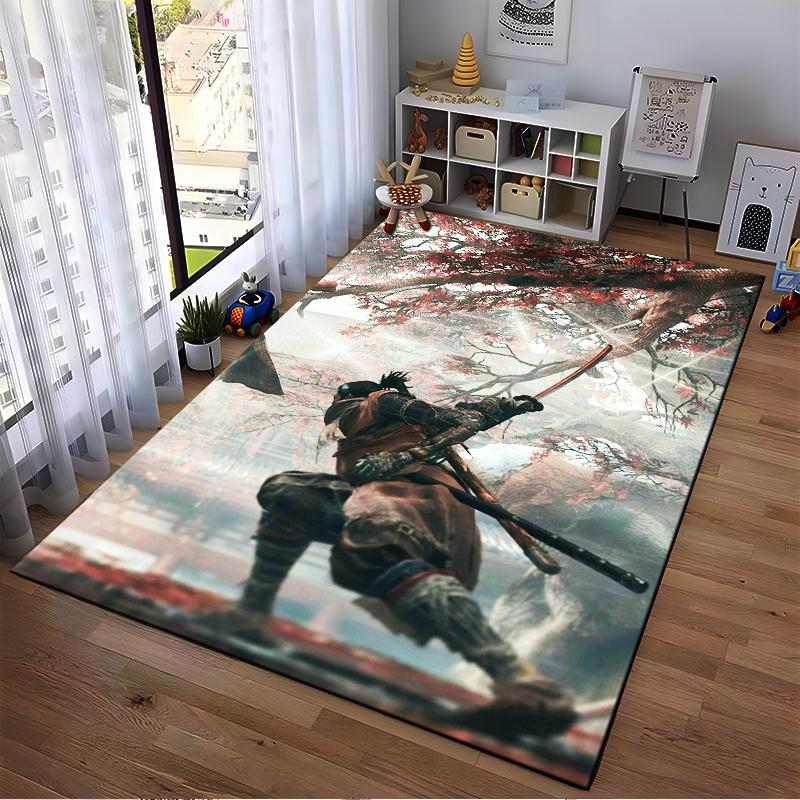 Samurai Warrior Under Maple Tree Carpet, Japanese Style Home Decor Rug Suitable for Use As an Anti-slip for Living Room Bedroom Sofas