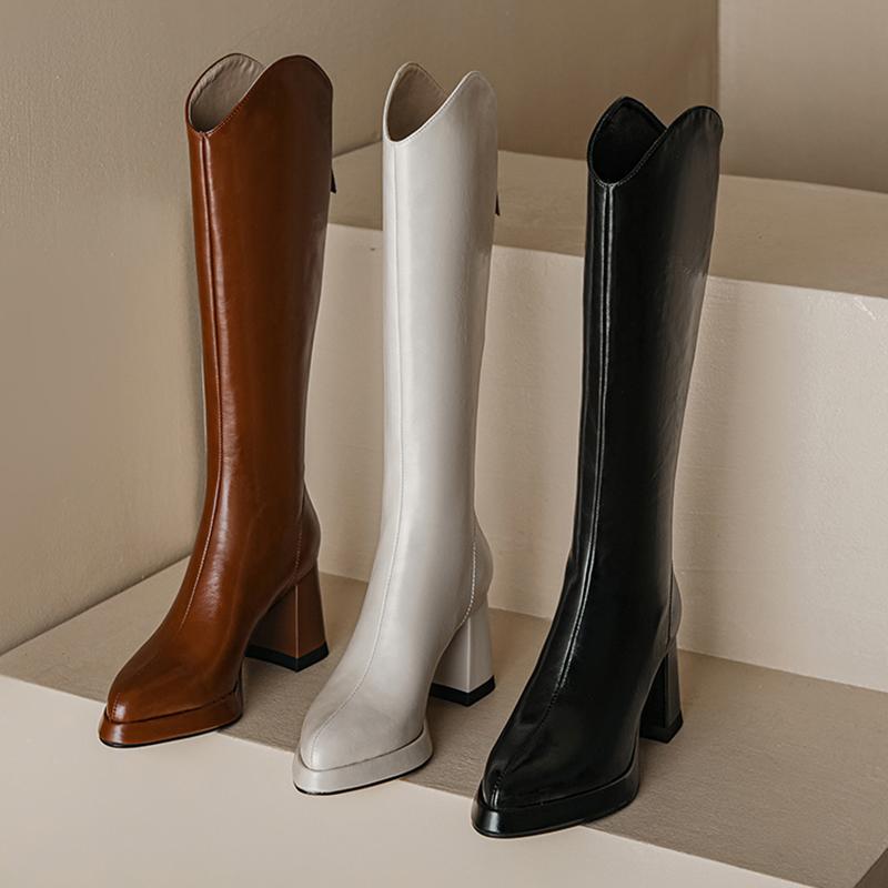Fashion Night Club Platform Women Knee High Boots Sexy Thick High Heels Pointed Toe Shoes Modern Long Botas Para Mujer