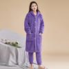 2 Pcs/Set Women Winter Bathrobe Pants Set Thick Fleece Keep Warm Hooded Robe with Pockets Loose Homewear Sleepwear Pajamas