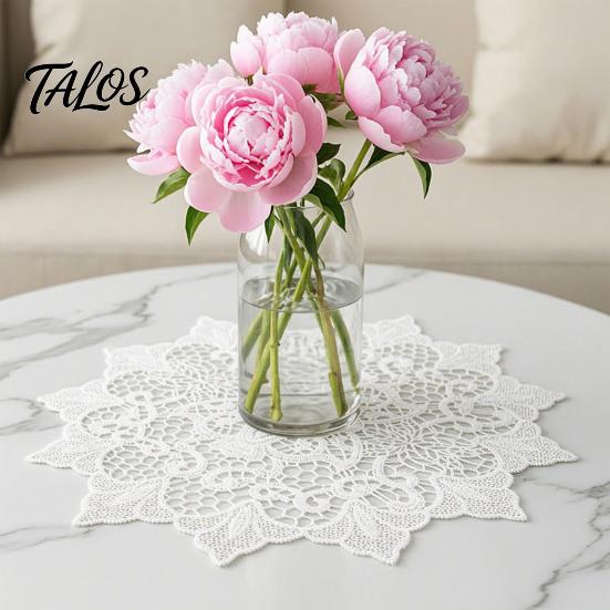 Elegant Lace Placemats Round White Doily, Retro Placemat, Embroidered Table Mat, Coffee Covers Doilies for Wedding Bridal Shower Dining Decor