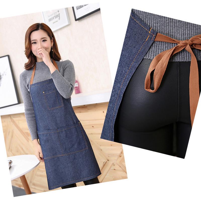 Adults Denim Blue Cooking Kitchen Restaurant Work Bib Apron Dress With Pocket