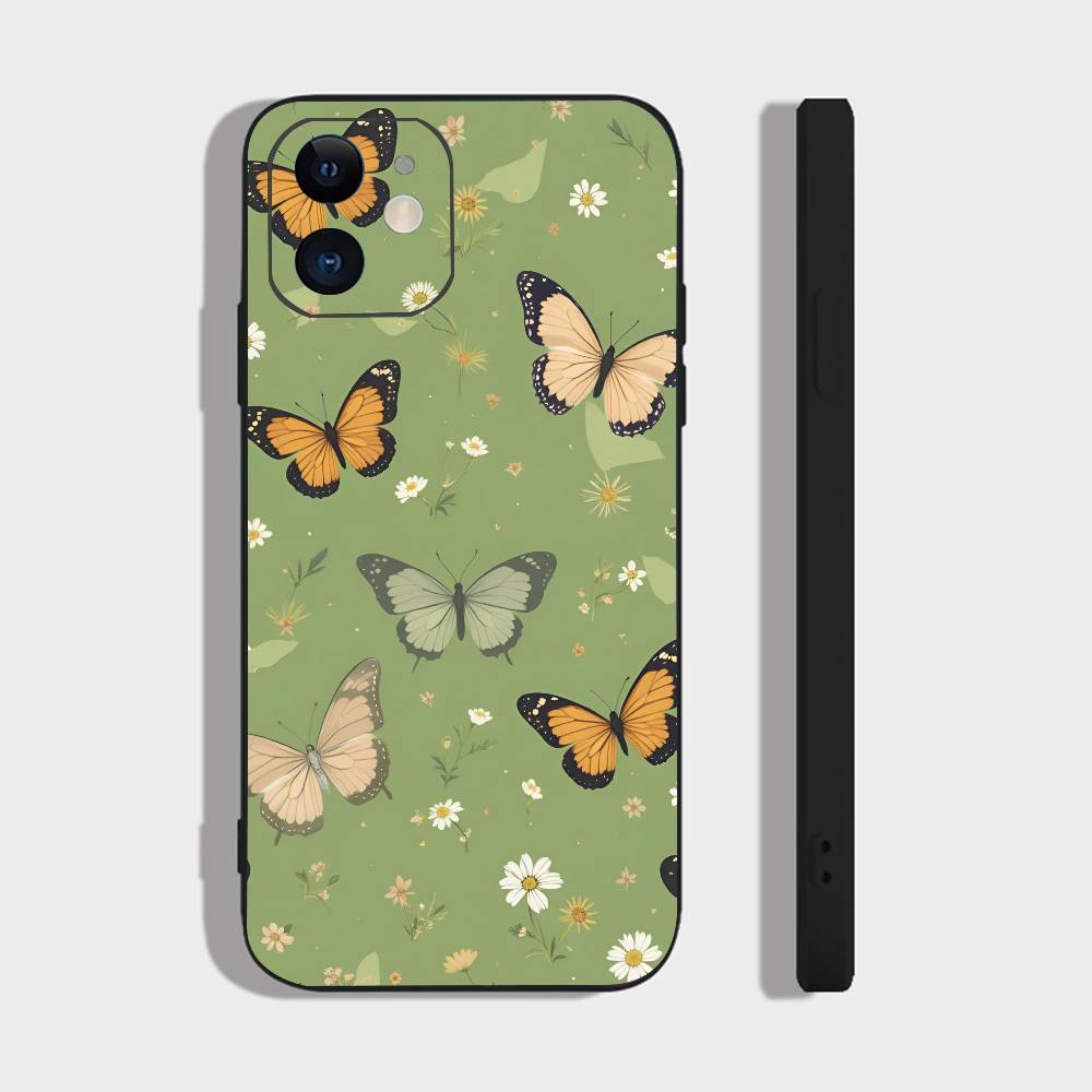 Art Butterfly For IPhone 15 16 14 Plus 13 12 11 17 Pro Max 17 Air Black Soft Phone Cover