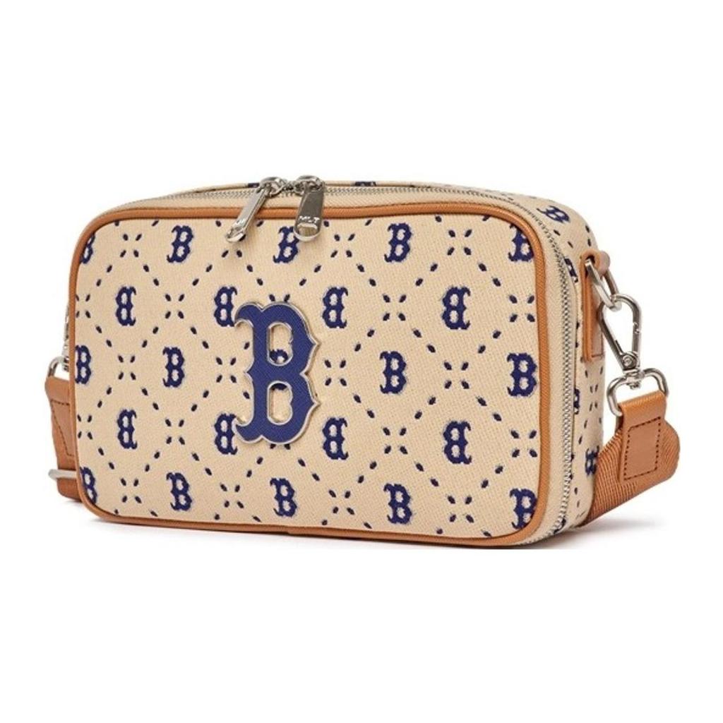 New MLB Monogram Collection Artificial Leather Camera Bag, Shoulder Bag, Crossbody Bag Regular Unisex Beige 3ACRM013N-GP001C