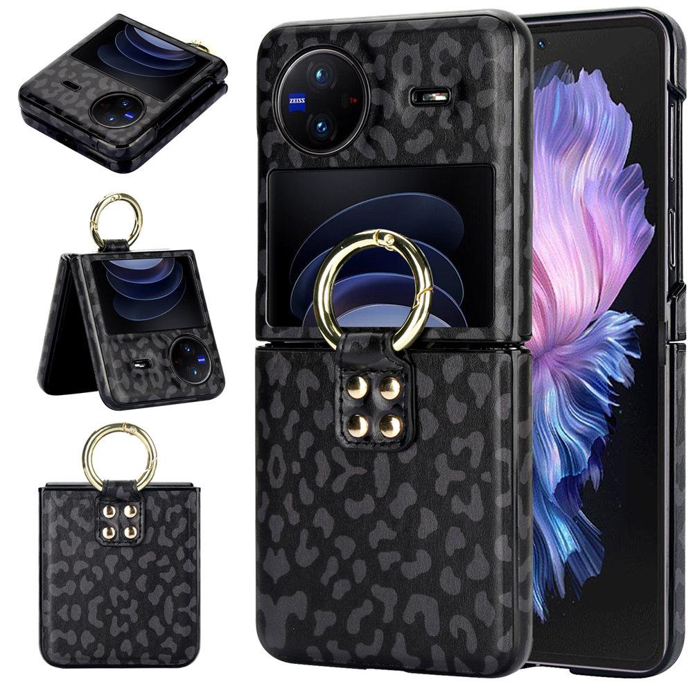 For Vivo X Flip Fashion Ultra-Thin Cover Leopard Print Leather Case For VIVO X Flip Ring Holder Rhombic Back Coque