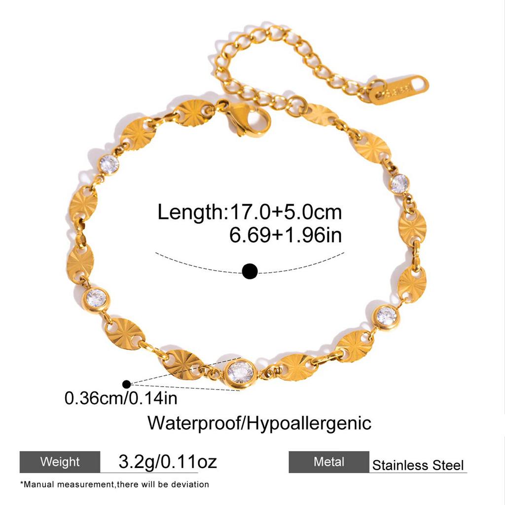 Waterproof Bracelet Trendy 18K PVD Gold Plated Stainless Steel Sparkling Zircon Stackable Chains Bracelet for Women Jewelry Gift