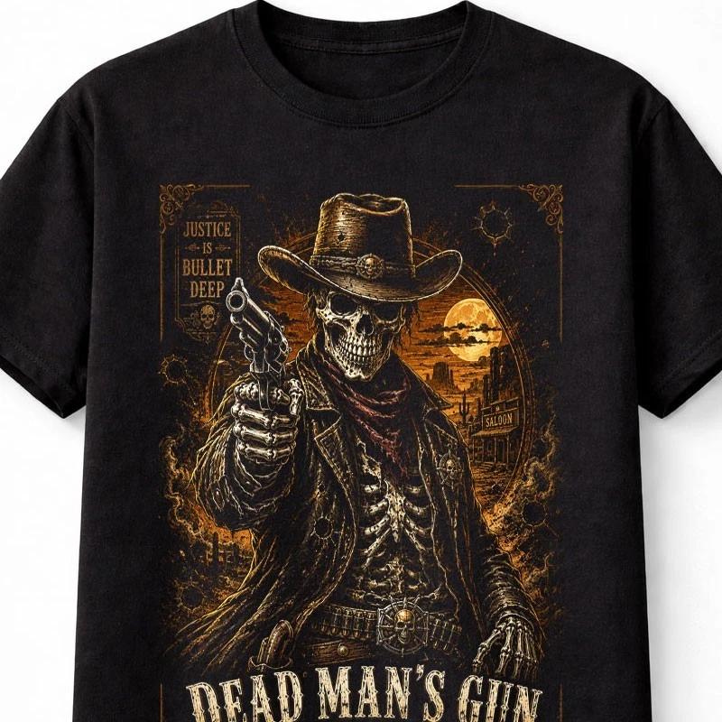 Dead Unisexs Gun Skeleton Cowboy Western Horror Unisex TShirt S