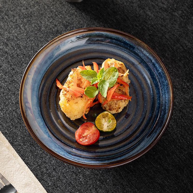 Retro Ceramic Glaze Dessert Plate | High-Foot Nostalgic Tableware for Snacks, Fruit & Pastry