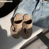 2025 Spring Summer New British Style Flip Flops Women Rivet Casual Flat Half-Slip French Sandals Slip On Flats Slides