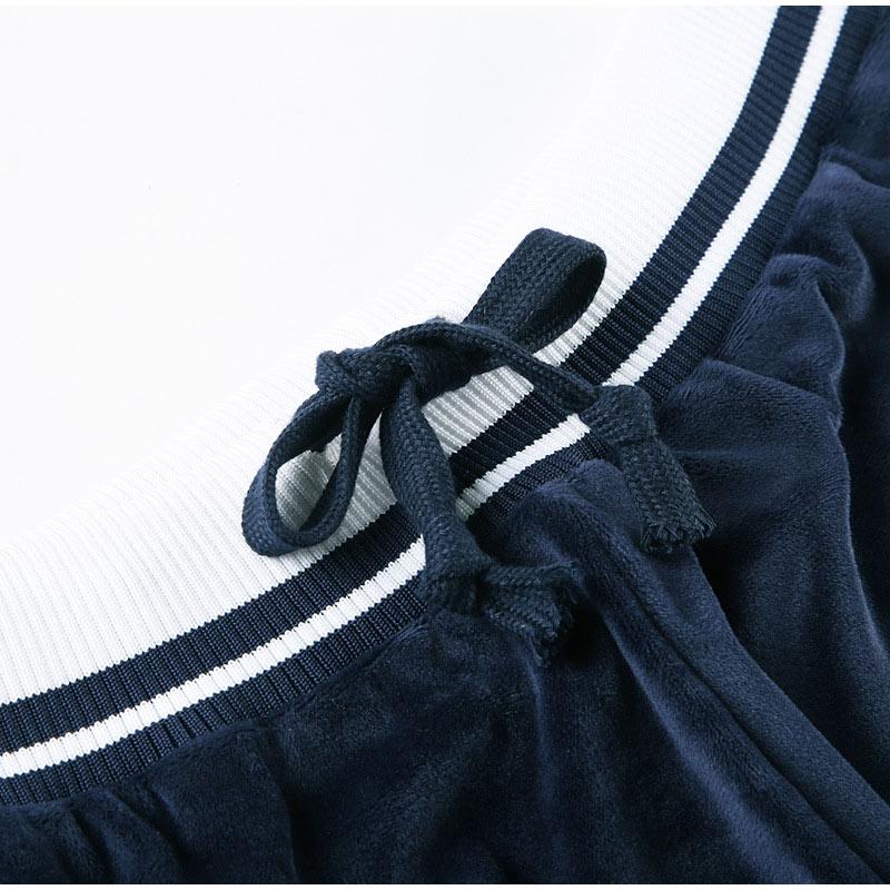 Blue Velvet Casual Pants Streetwear Stitching Straight Trousers Vintage Drawstring Low Rise Loose Women's Pants Basic 2025 Spring Autumn