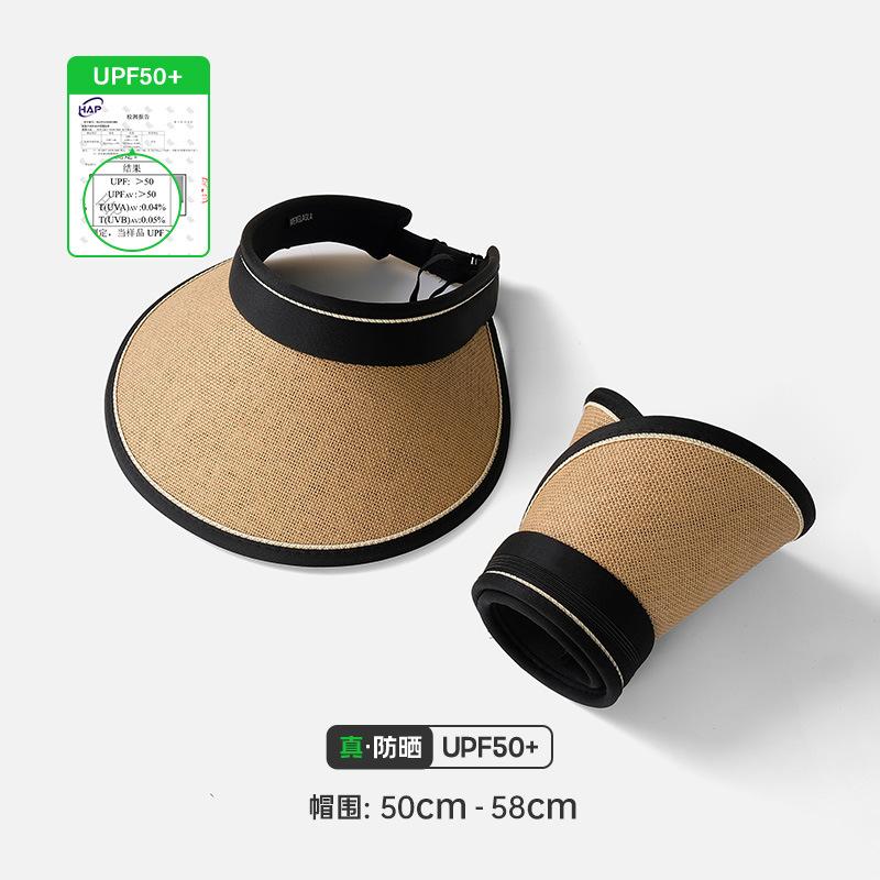 

Летняя соломенная шляпа с открытым верхом Мужская и женская солнцезащитная шляпа Защита от УФ-лучей Универсальная для занятий спортом на открытом воздухе Пластиковая шляпа от солнца с жесткими полями G label (ordinary version) 12cm brim