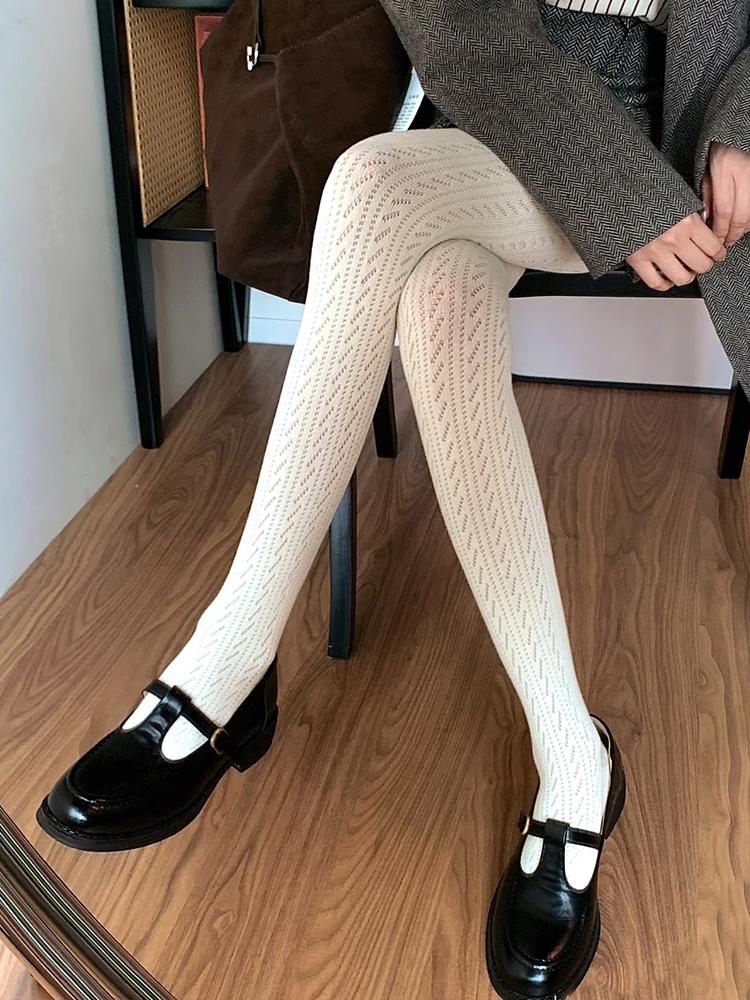 Geometric Pattern Pantyhose Women Autumn Winter Knitted Slim Tights 2025 Vintage High Waist Stocking Y2K Style Tights