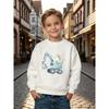 Unisex Long Sleeve Crewneck Pullover Sweatshirt Featuring Cartoon Dinosaur Operating an Excavator Machine. Ideal for Daily Casual Outfits, Home