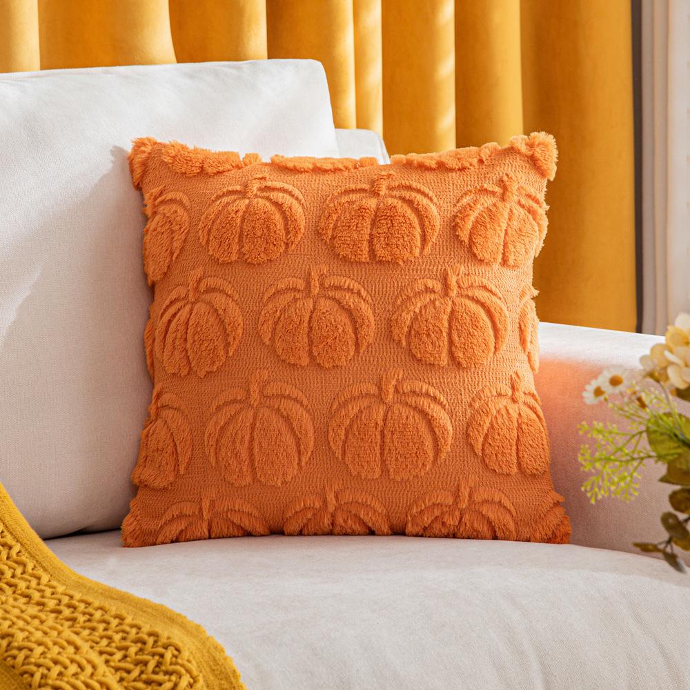 Ghost Pumpkin Plush Faux Fur Pillow Covers Soft Halloween Decor for Sofa Couch Bed Living Room White Orange Pillowcases 45x45CM