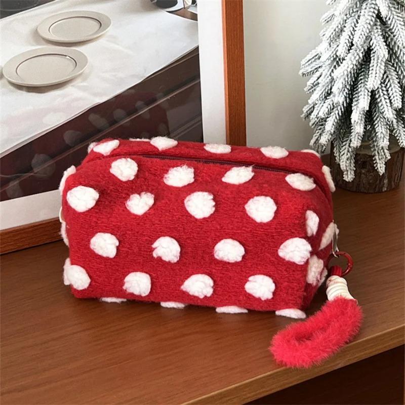 1Pcs Christmas Style Makeup Bag Dot Cosmetic Pouch with Handle Gift for Women Large Capacity Travel Toiletry Wristlet Purse Organizer