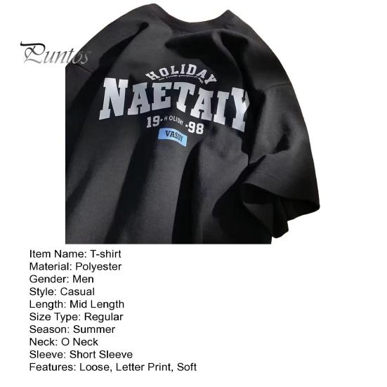 Herren Sommer T-Shirt Buchstabendruck Kurze Ärmel Rundhals Lose Retro Japanischer Stil Casual Alltagskleidung Teenager Streetwear Frühling Top