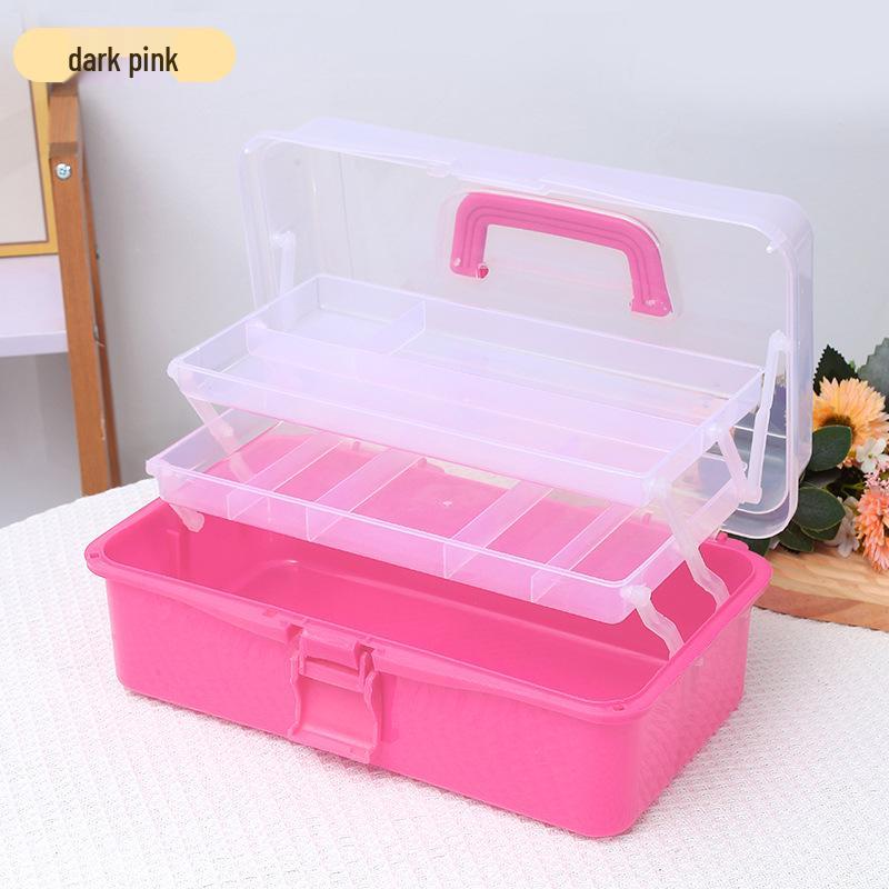 Durchsichtige Kunststoff-Dreischicht-Faltaufbewahrungsbox für Kunst, Nägel, Eisenwaren, Make-up und Schreibwaren