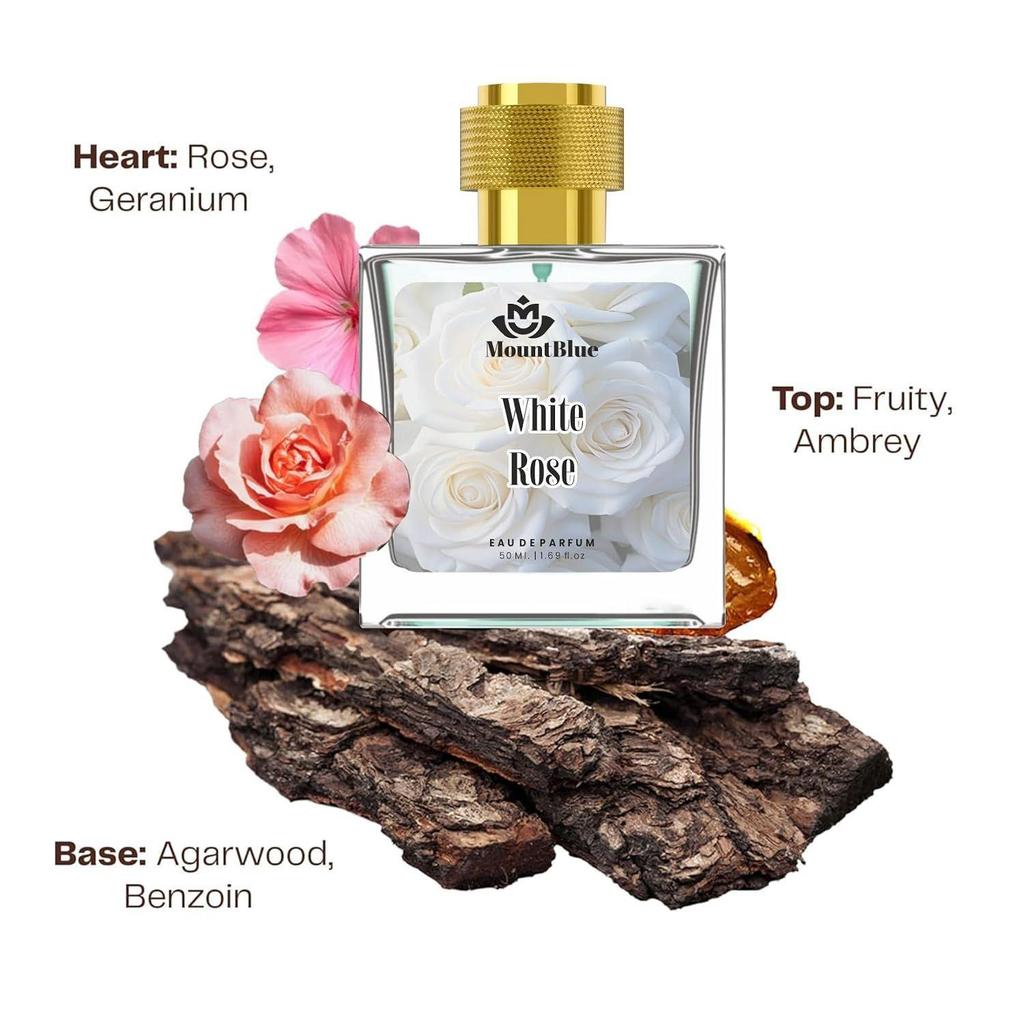 MountBlue White Rose Eau De Parfum 50ML for Women & Men | Long Lasting Floral Woody Scent | Premium Luxury Perfume | Elegant Rose Fragrance