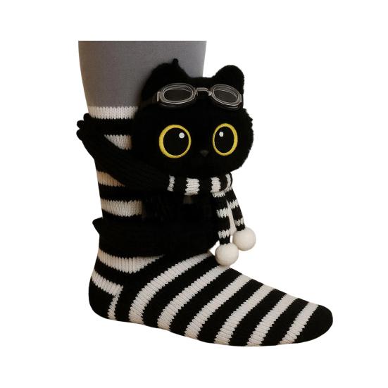 Chaussettes Animales en Peluche 3D Chaussettes Tricotées Mignonnes avec Animaux Moelleux Chaussettes Amusantes Extensibles Paresseux Chat pour Amoureux des Animaux Cadeau de Noël