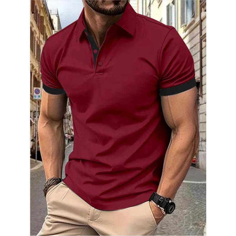 Men's Polo Shirt Short Sleeve Casual Slim Fit Color Blocking T-shirts England Style Streetwear Polos Men's Tops Tees