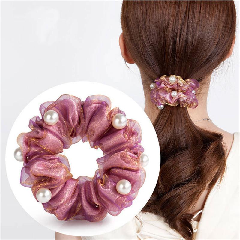 Elegant Pearl Flower Scrunchies Women Girls Elastic Hair Rubber Bands Accessories Tie Hair Ring Rope Ponytail Holder Headdress