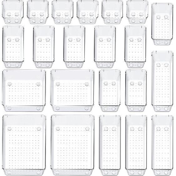 SMARTAKE 13-Piece Drawer Organizers with Non-Slip Silicone Pads, 5-Size Desk Bathroom Drawer Organizer Trays Storage Tray for Makeup, Jewelries, 13 PCS