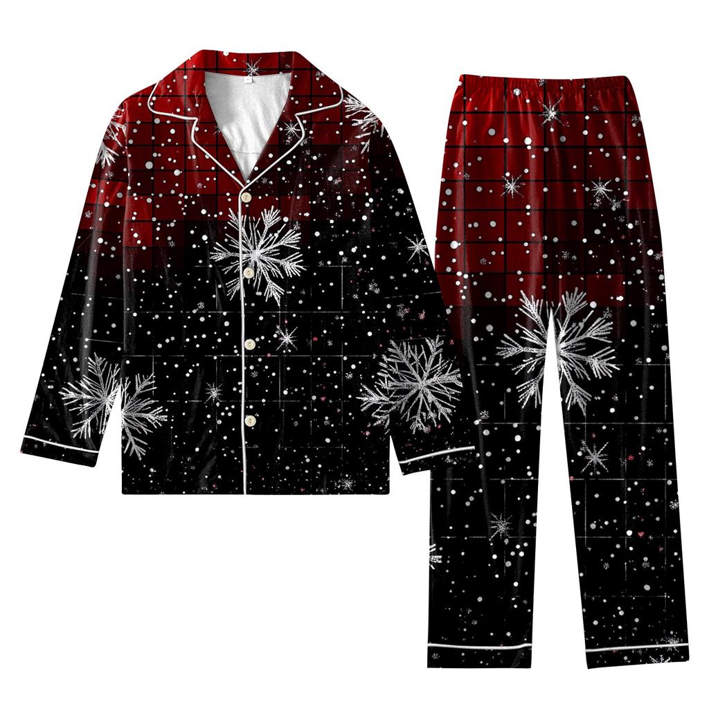 Women's 2 Piece Printed Suit Long Sleeve Button Up Top Wide Leg Pants Suit Set Pajamas Home Casual Suit