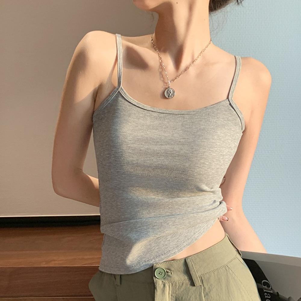 U Neck Knit Tank Top Straps Crop Tops Women Summer Camis Solid Color Yoga Camisole Fashion SportsTube Female Sleeveless Cropped Y2K Girl Clothes
