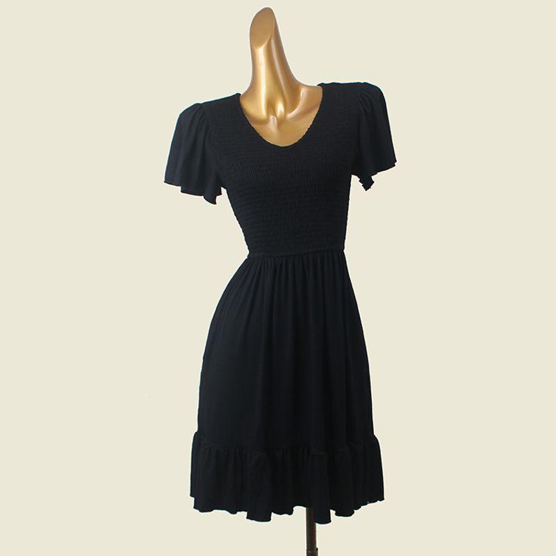 Foreign Trade Original Order V Neck French A- Line Skirt Slim Fit Waist-Controlled Slimming Black Flying Sleeves Dress