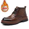 Black fashion Martin boots men's 2024 autumn and winter new velvet warm high-top cotton shoes Martin boots men