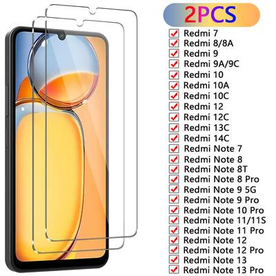 2 Pcs Tempered Glass for Xiaomi Redmi Note 7 8 8t 9 10 11 12 13 Pro Screen Protector for Redmi 7 8 9 10 12c 13c 14c Glass Film