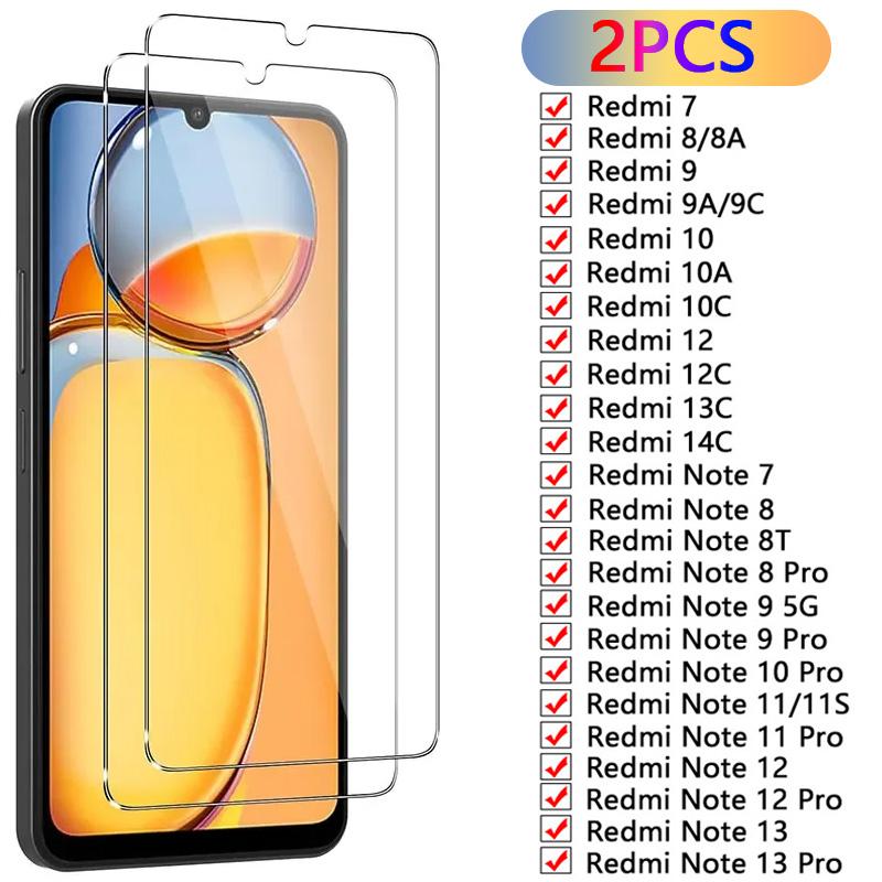 2 pçs vidro temperado para xiaomi redmi nota 7 8 8t 9 10 11 12 13 pro protetor de tela para redmi 7 8 9 10 12c 13c 14c filme de vidro