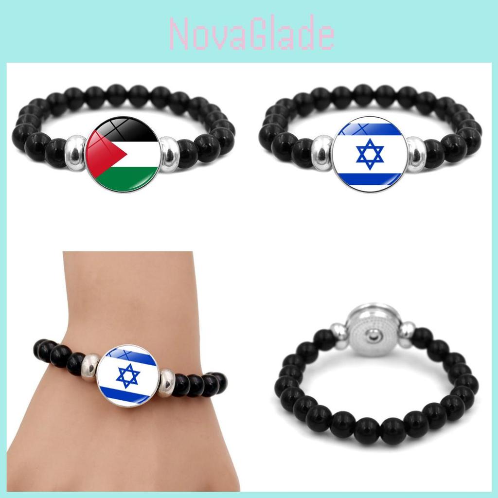 Israel Palestine Flag Gemstone Bracelet Unisex Black Beaded Jewelry Wholesale