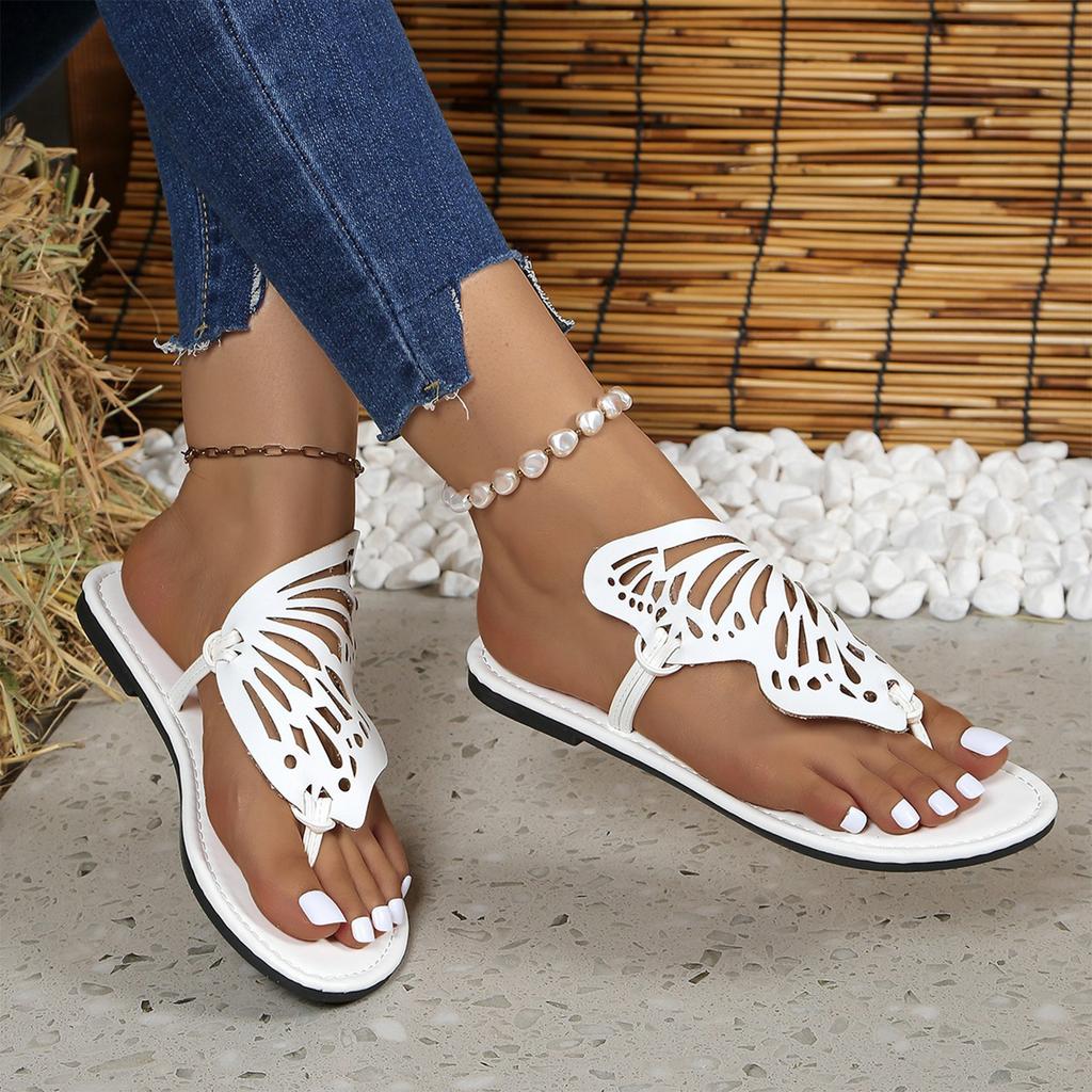 Summer women's flat bottomed butterfly shaped hollow breathable clip toe slippers