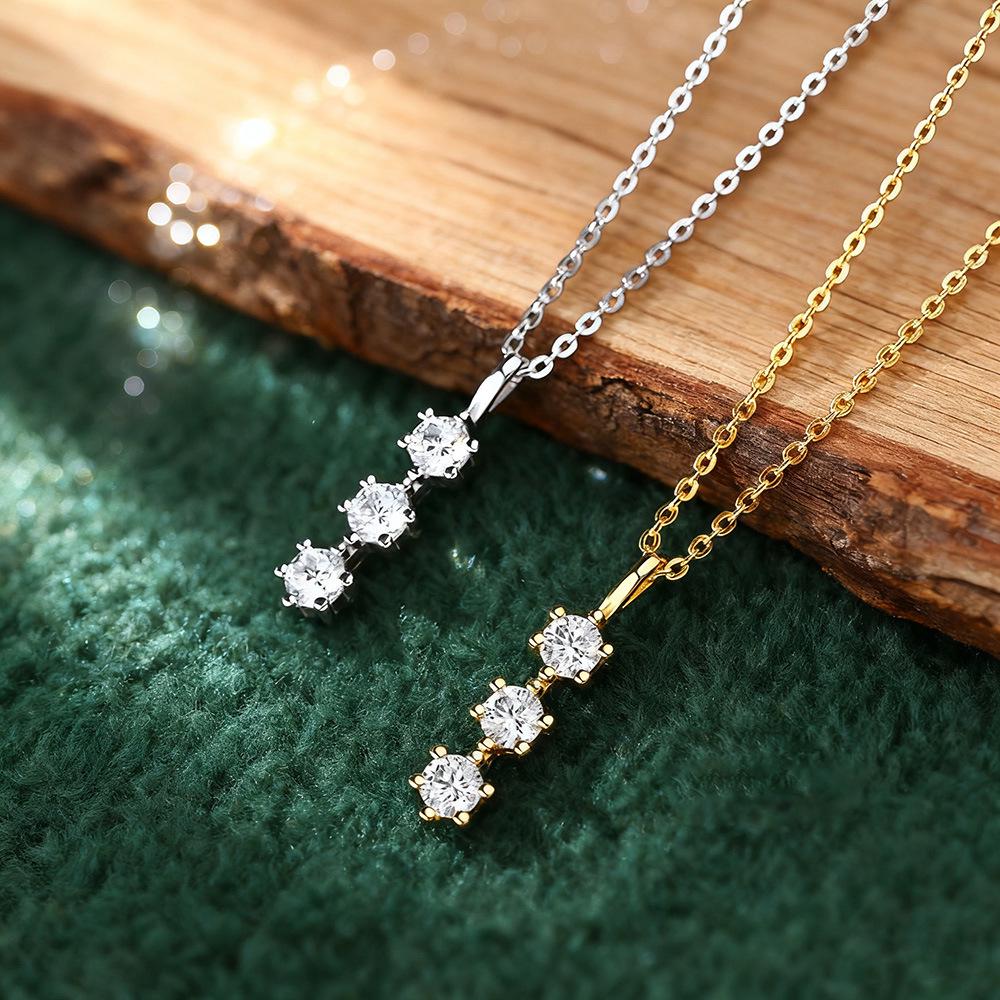 18k Gold-Plated 925 Sterling Silver Zircon Necklace with Three Diamonds for Women (2025 New)