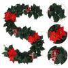 European & American Christmas Poinsettia and Holly Red Berry Vine Artificial Greenery for Home & Holiday Décor