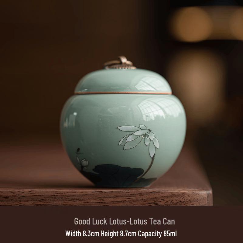 Good Luck Lotus Ceramic Tea Storage Jars (2-Pack)