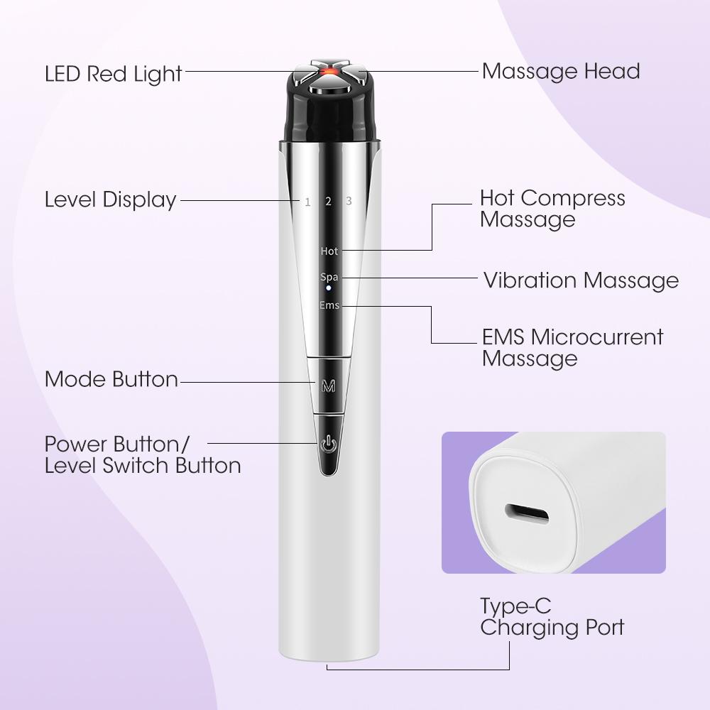Electric Eye Beauty Device Reduces Eye Lines Red Color Light Care Heating Eye Lift Wand  Facial Massager Face Lifting Tool