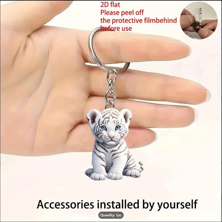 2D Cute Little Tiger Keychain Cartoon Animal Flat Pendant Acrylic Ornament Charms for Bag Hanging Decoration Party Festive Gift