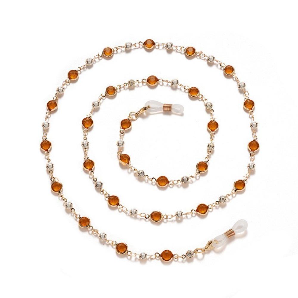 

Zircon Colorful Crystal Glasses Chain Beads Rhinestone Eyeglass Holder Necklace Anti-Lost Neck Strap Glasses Holder Strap Chain помаранчевий