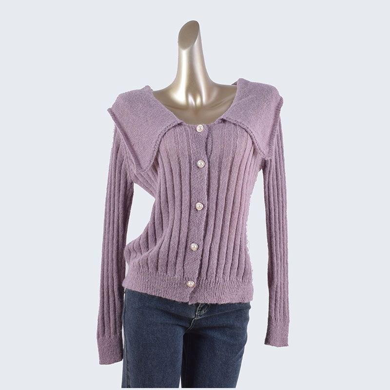 Spring and Autumn Doll Collar Breasted Cardigan Long Sleeves Knitting Mohair Lightweight Women's Clothing Outwear Pure Color