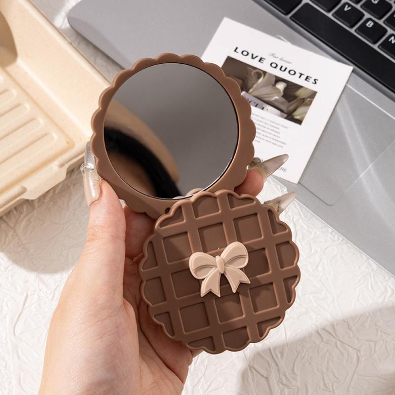 Новое маленькое складное зеркало-тюльпан для женского настольного макияжа, маленькое портативное зеркало 1 PCS коричневый