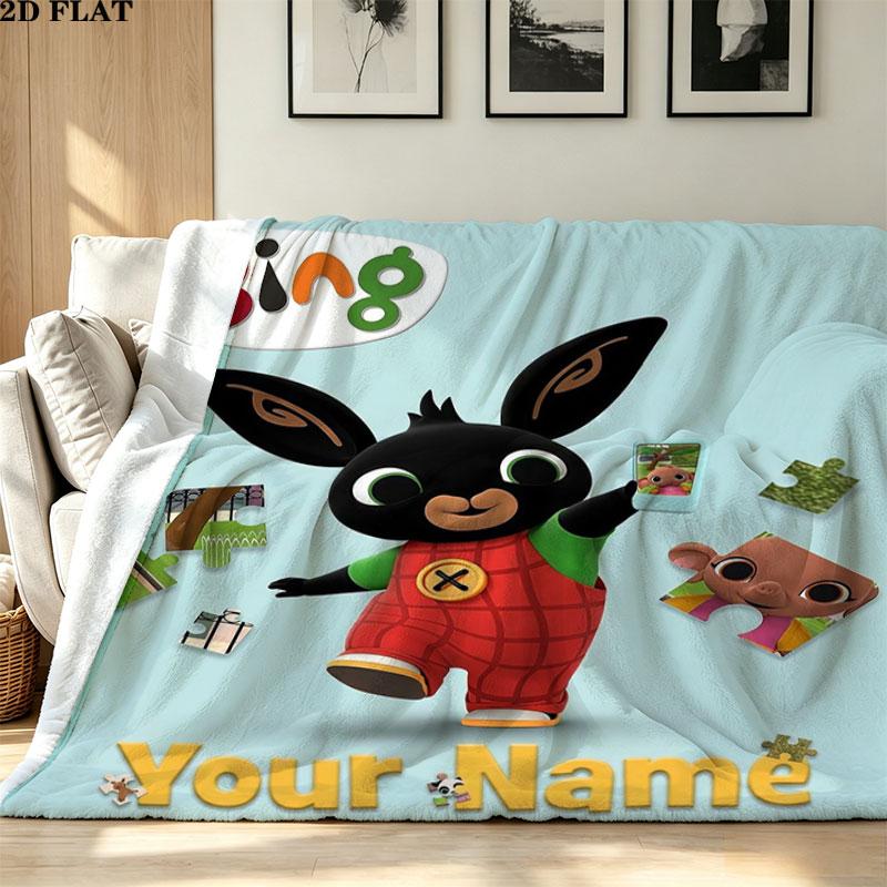 1PC Bing Custom Name Patterned Flannel Blanket Suitable For All Seasons for Home Decor Warmth and Comfort Gifts Holiday Present